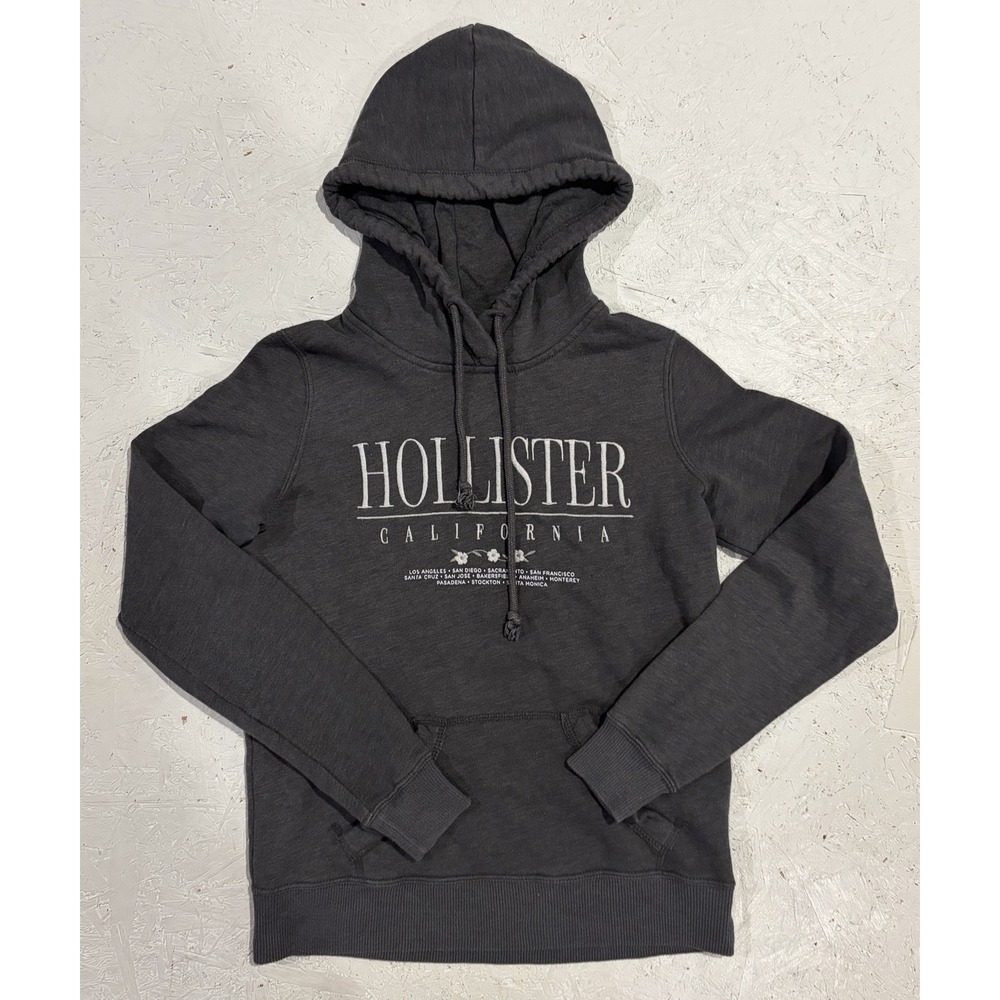 Hollister Womens Sweatshirt Hoodie Embroidered Size XXS Gray White Pullover